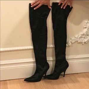 Designer Thigh high satin boots Sz 8